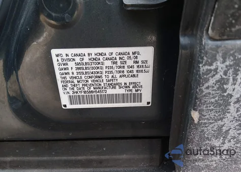 2006 Honda Pilot Ex-L из США, поврежденный, VIN 2HKYF18586H545172